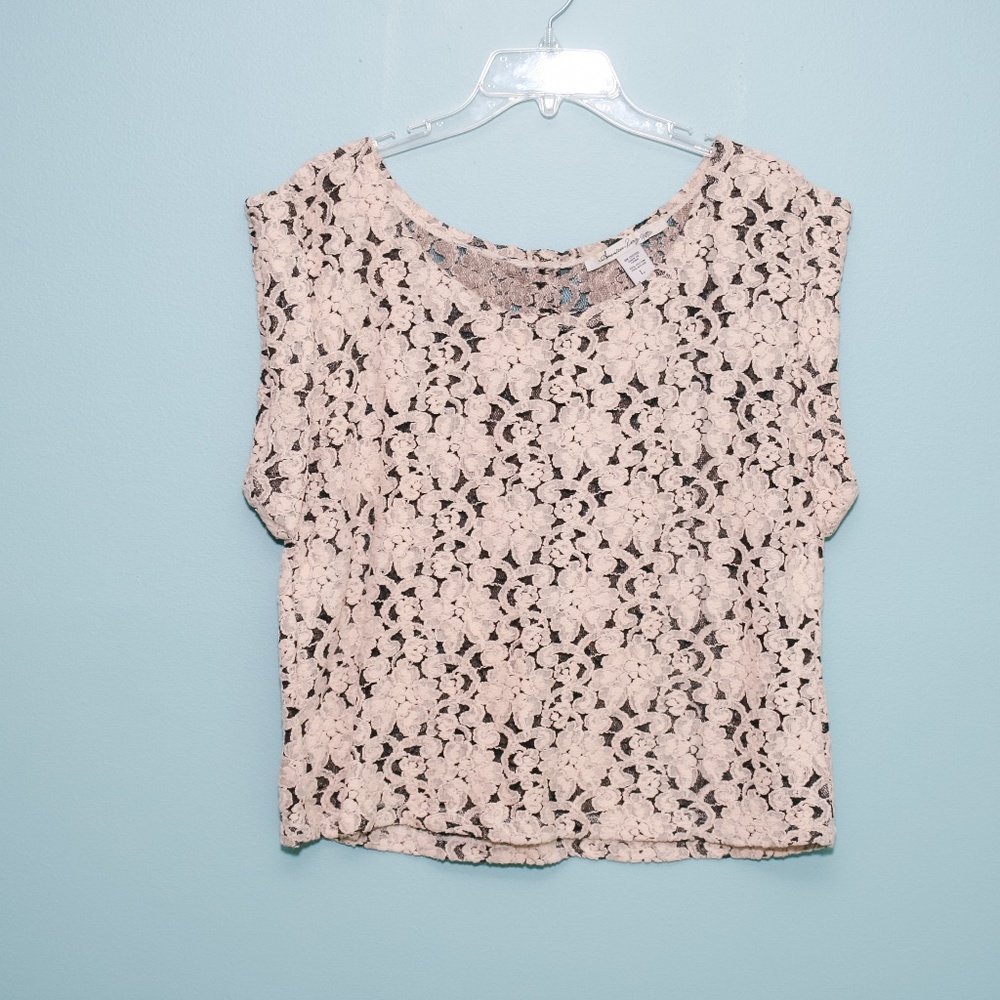 Lace Textured Cream and Black Top